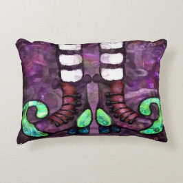 Cojín Decorativo Whimsical Halloween Witch Boots Purple Green Black