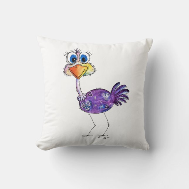 Cojín Decorativo Whimsical Happy Purple Ostrich (Anverso)