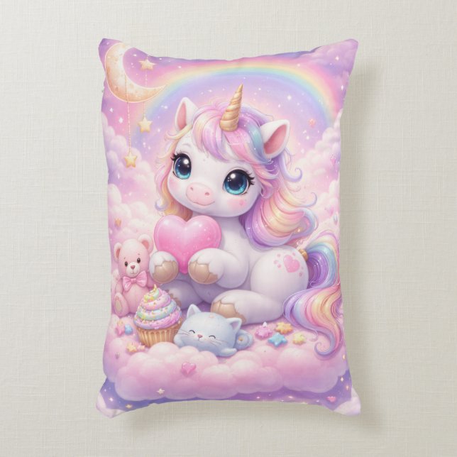 Cojín Decorativo Whimsical Kawaii Unicorn & Friends Pastel Cloud (Frente (Vertical))