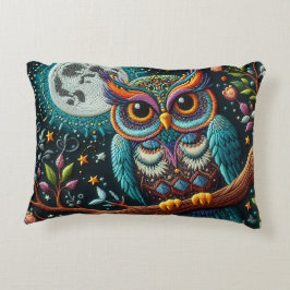 Cojín Decorativo Whimsical Owl Faux Embroidery