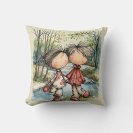 Cojín Decorativo Whimsical Pastel Love Couple Drawing