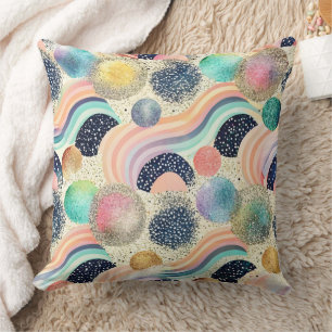 Cojín Decorativo Whimsical Pastel Rainbow Waves y Purpurina Resumen
