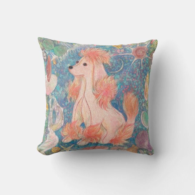 Cojín Decorativo Whimsical Pink Poodle & Ocean Shells Cushion  (Anverso)