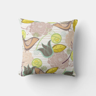 Cojín Decorativo Whimsical Pink Sweet Birds Floral Garden Cushion P