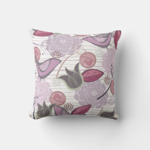 Cojín Decorativo Whimsical Púrpura Dulce Aves Floral Jardín Cushion