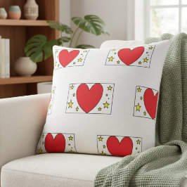 Cojín Decorativo Whimsical Red Heart and Gold Stars Christmas Throw