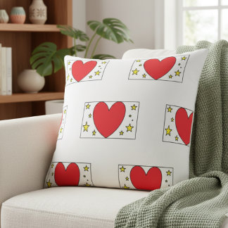 Cojín Decorativo Whimsical Red Heart and Gold Stars Christmas Throw