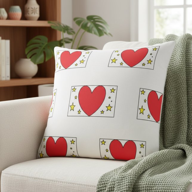 Cojín Decorativo Whimsical Red Heart and Gold Stars Christmas Throw (Subido por el creador)