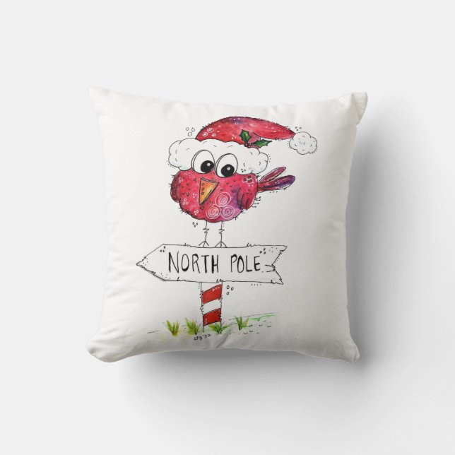 Cojín Decorativo Whimsical Red Navidad Bird (Anverso)