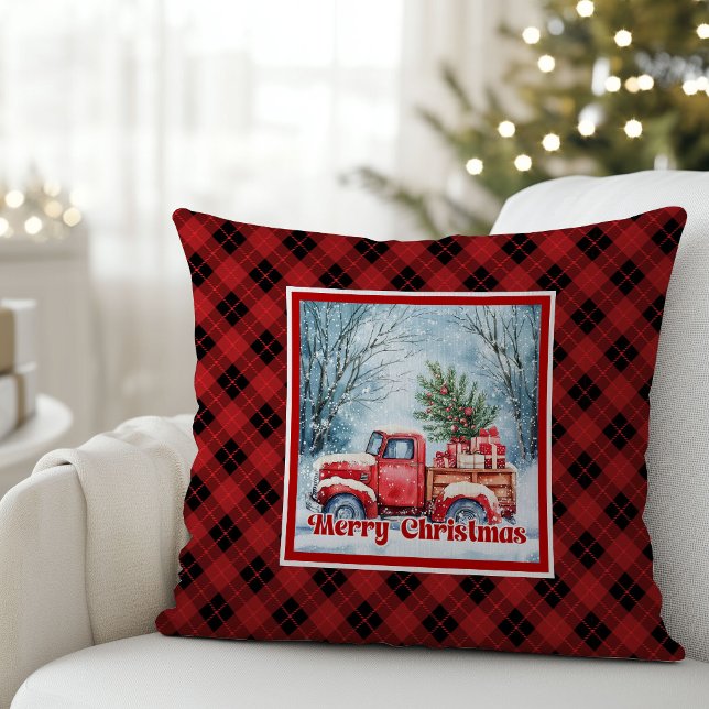 Cojín Decorativo Whimsical red truck Christmas scene rustic festive (Whimsical red truck Christmas scene rustic festive pillow

)
