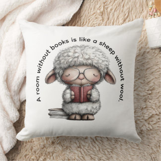 Cojín Decorativo Whimsical Sheep Reading a Book