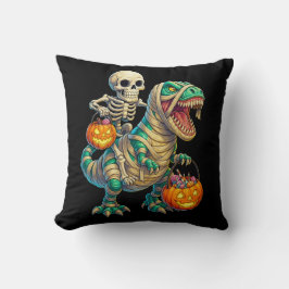 Cojín Decorativo Whimsical Skeleton Riding Mummy T-Rex Halloween