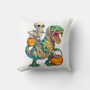 Cojín Decorativo Whimsical Skeleton Riding Mummy T-Rex Halloween