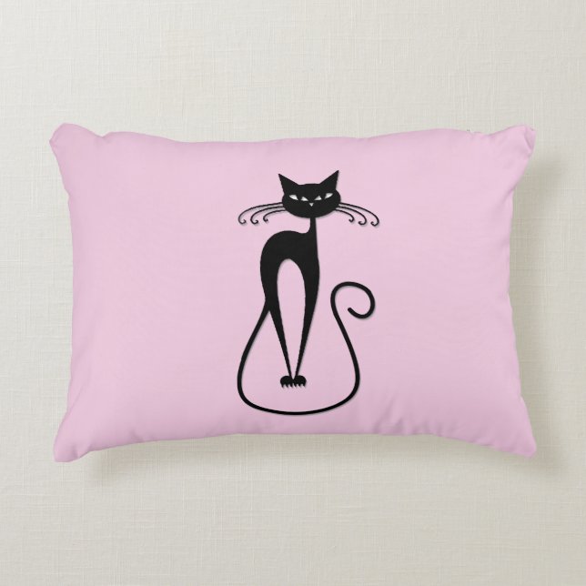 Cojín Decorativo Whimsical Skinny Black Cat Rosa (Anverso)