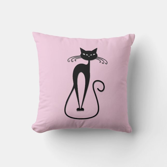 Cojín Decorativo Whimsical Skinny Black Cat Rosa (Anverso)