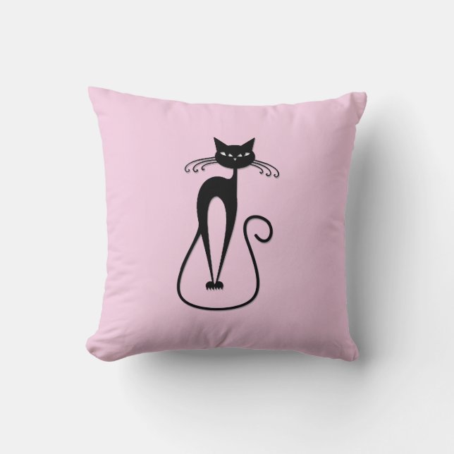 Cojín Decorativo Whimsical Skinny Black Cat Rosa Solid Side (Anverso)