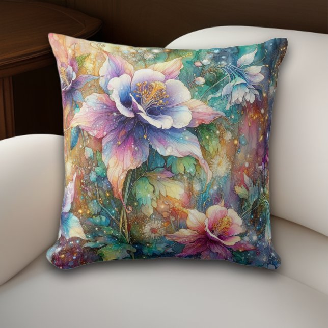 Cojín Decorativo Whimsical Spring Columbines Floral acuarela (Subido por el creador)