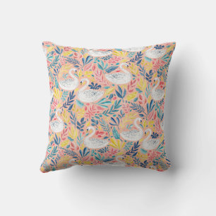 Cojín Decorativo Whimsical Sweet Swans on Pale Pink