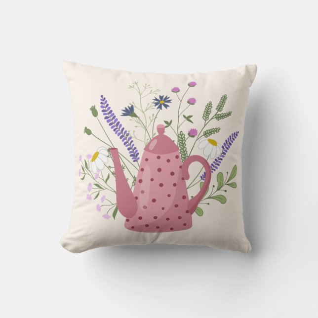 Cojín Decorativo Whimsical Tea Time Doodle Throw Pillow (Anverso)