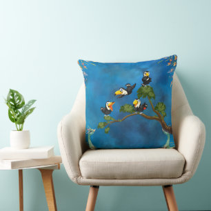 Cojín Decorativo Whimsical Toucan Birds Blue Tree Art Design