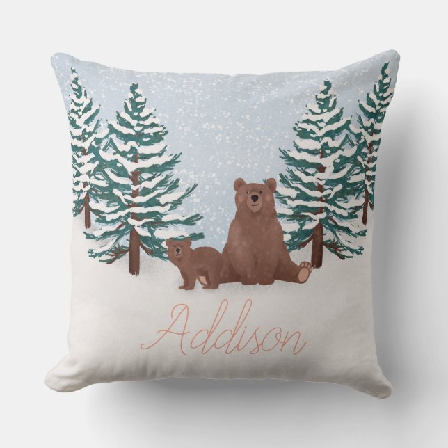 Cojín Decorativo Whimsical Winter Bears & Woodland Wonderland (Anverso)