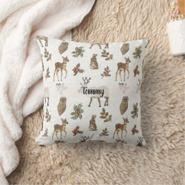Cojín Decorativo Whimsical Woodland Animals Custom Name 