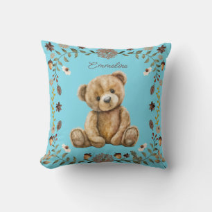Cojín Decorativo Whimsical Woodland Teddy Bear Nursera Azul