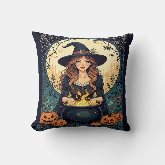 Cojín Decorativo Whimsically Enchanting Witch With Spiders (Anverso)
