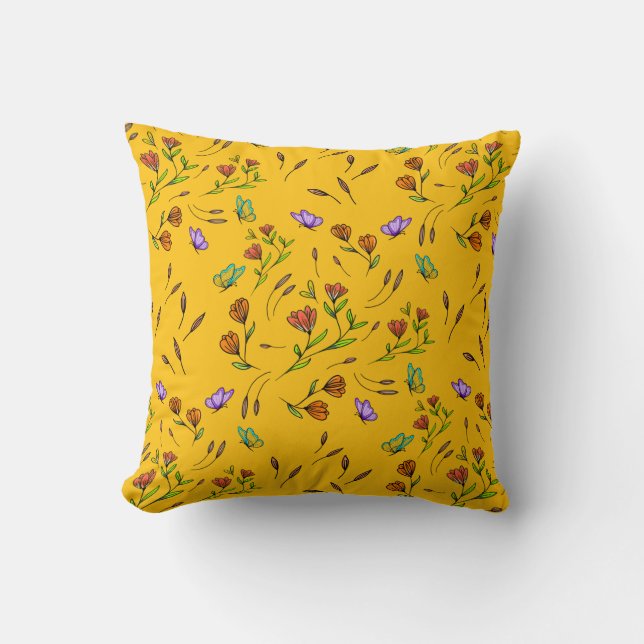 Cojín Decorativo Whimsy Bloom Floral – Hand-Drawn Botanical (Anverso)