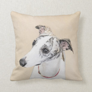 Cojín Decorativo Whippet, inglés Whippet, broche, blanco, brindle,