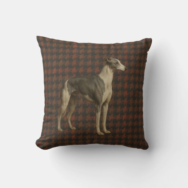 Cojín Decorativo Whippet throw cushion. Whippet on tweed/tartan (Anverso)