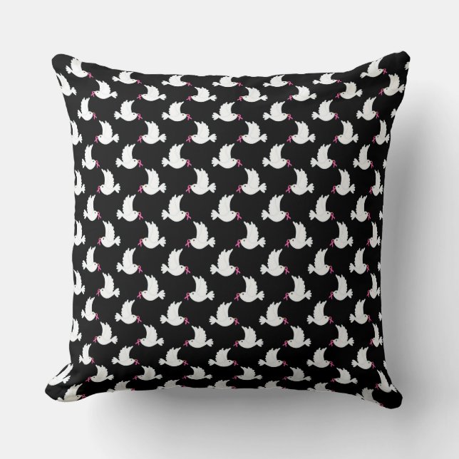 Cojín Decorativo White Bird Breast Cancer Awareness Pattern (Anverso)