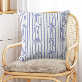 Cojín Decorativo White Blue Coastal Palm Trees Bows Stripes Pattern