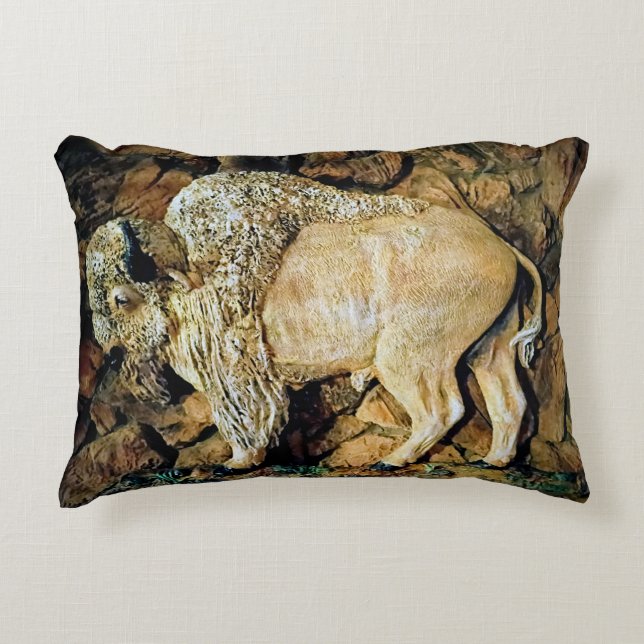 Cojín Decorativo "White Buffalo" original art Accent Pillow (Anverso)