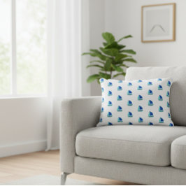 Cojín Decorativo White cushion with blue boats, Nautical decorative