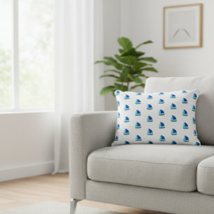 Cojín Decorativo White cushion with blue boats, Nautical decorative