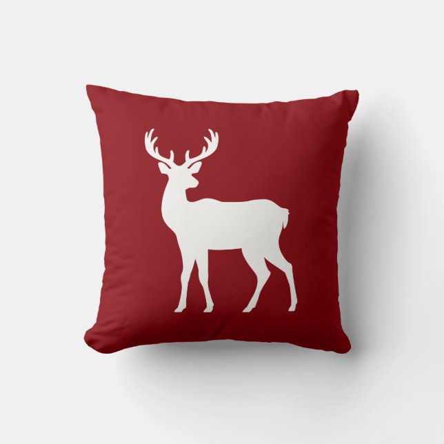 Cojín Decorativo White Deer Silhouette On Red Stylish Christmas (Anverso)