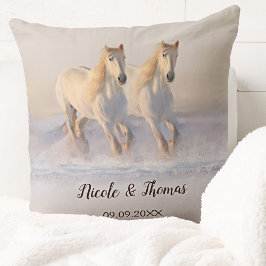 Cojín Decorativo White Horses in Snow Winter Wedding Pillow