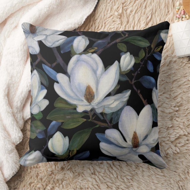 Cojín Decorativo White magnolias on black pattern (Manta)
