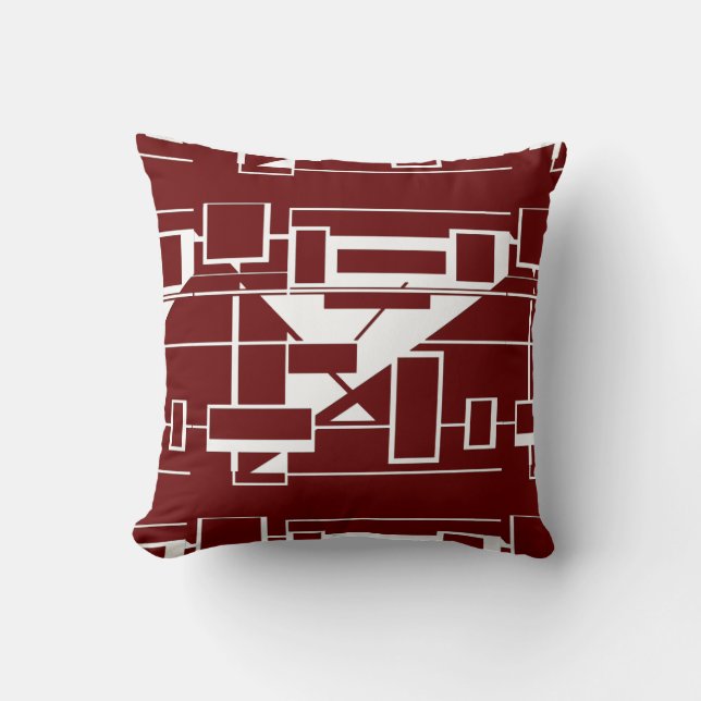 Cojín Decorativo White on Burgundy Geometric Abstract Labyrinth  (Anverso)