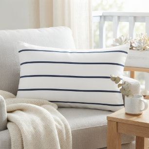 Cojín Decorativo White Rectangular Accent Pillow with Blue Stripes