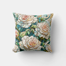Cojín Decorativo White Roses Stained Glass Mosaic
