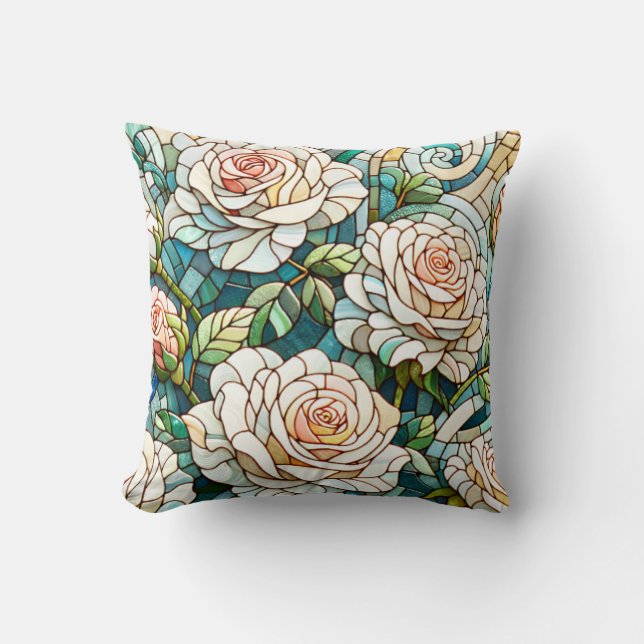 Cojín Decorativo White Roses Stained Glass Mosaic (Anverso)