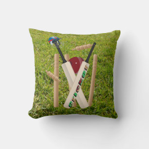 Cojín Decorativo Wickets De Cricket En Green Grass,