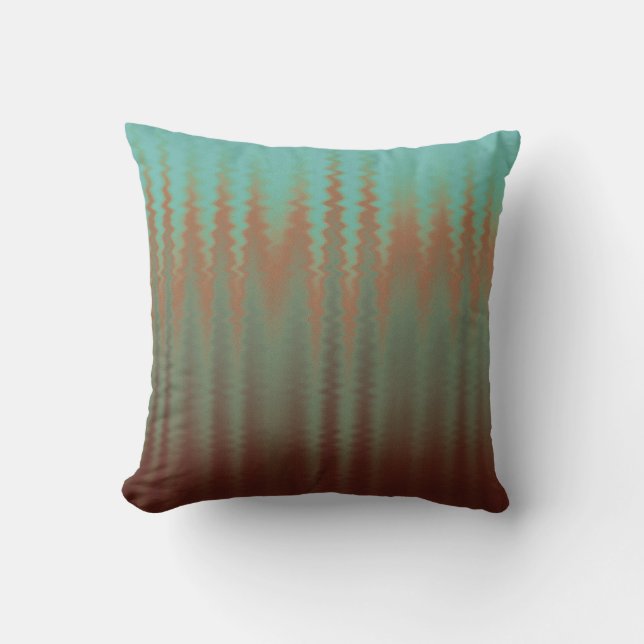 Cojín Decorativo Wiggly Sand Strips Turquoise Oscuro Naranja Rojo (Anverso)