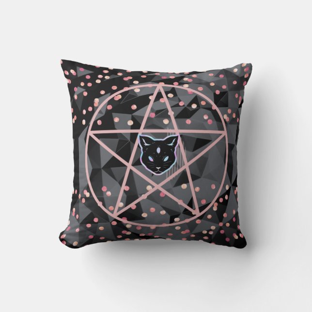 Cojín Decorativo WiizyWitch Magic Witch Cosmic Cat Pentacle Magick (Anverso)