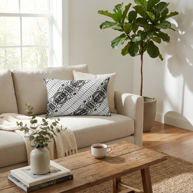 Cojín Decorativo Wildcat Matrix - Bengal Cat Leopard Black & White (Abstraktes Kissen liegt auf dem Sofa)