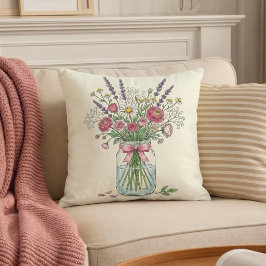 Cojín Decorativo Wildflower Mason Jar Botanical Throw Pillow