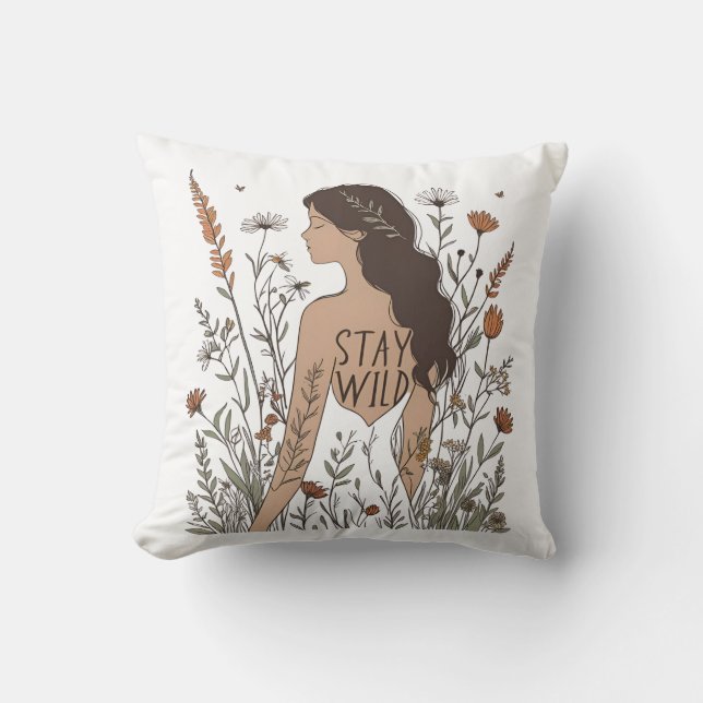 Cojín Decorativo Wildflower Soul – Stay Wild Line Art  (Anverso)