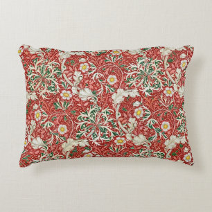 Cojín Decorativo William Morris Algas Flor Antigua Rojo Verde